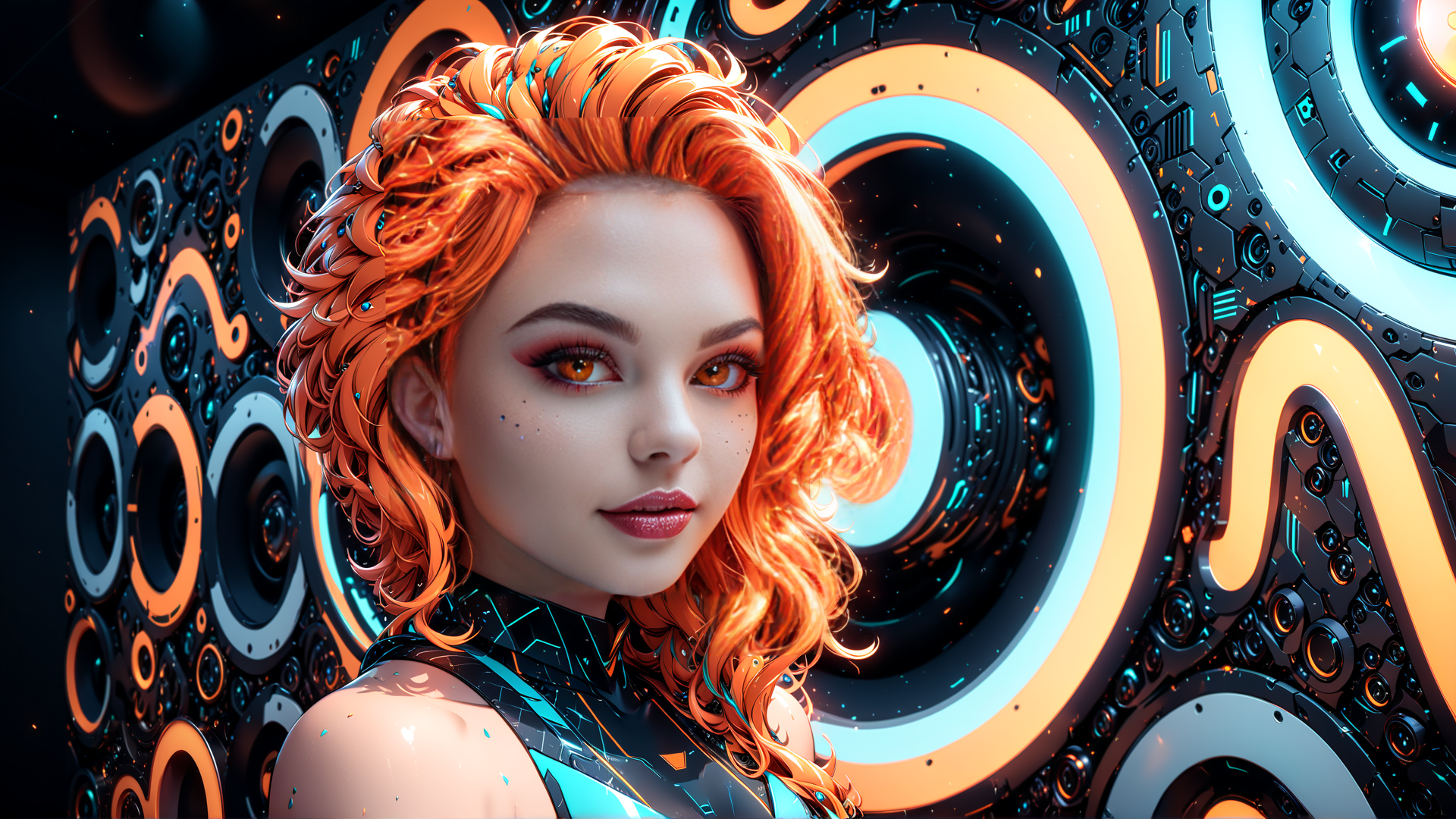 AI generated wallpaper featuring woman, cyberpunk, hair