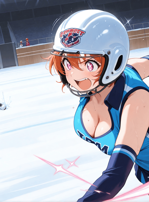 speed skater, ice rink, helmet, uniform, skates