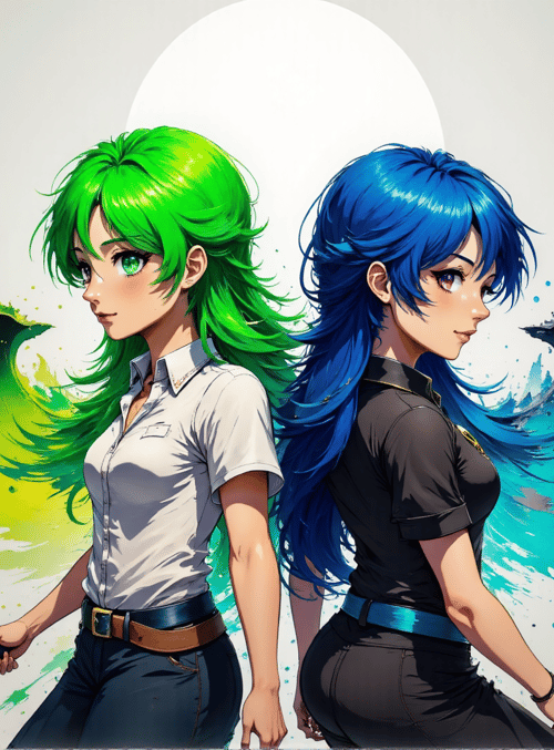 girls, wings, sword, anime, characters, fashion, art, figures, hair, back