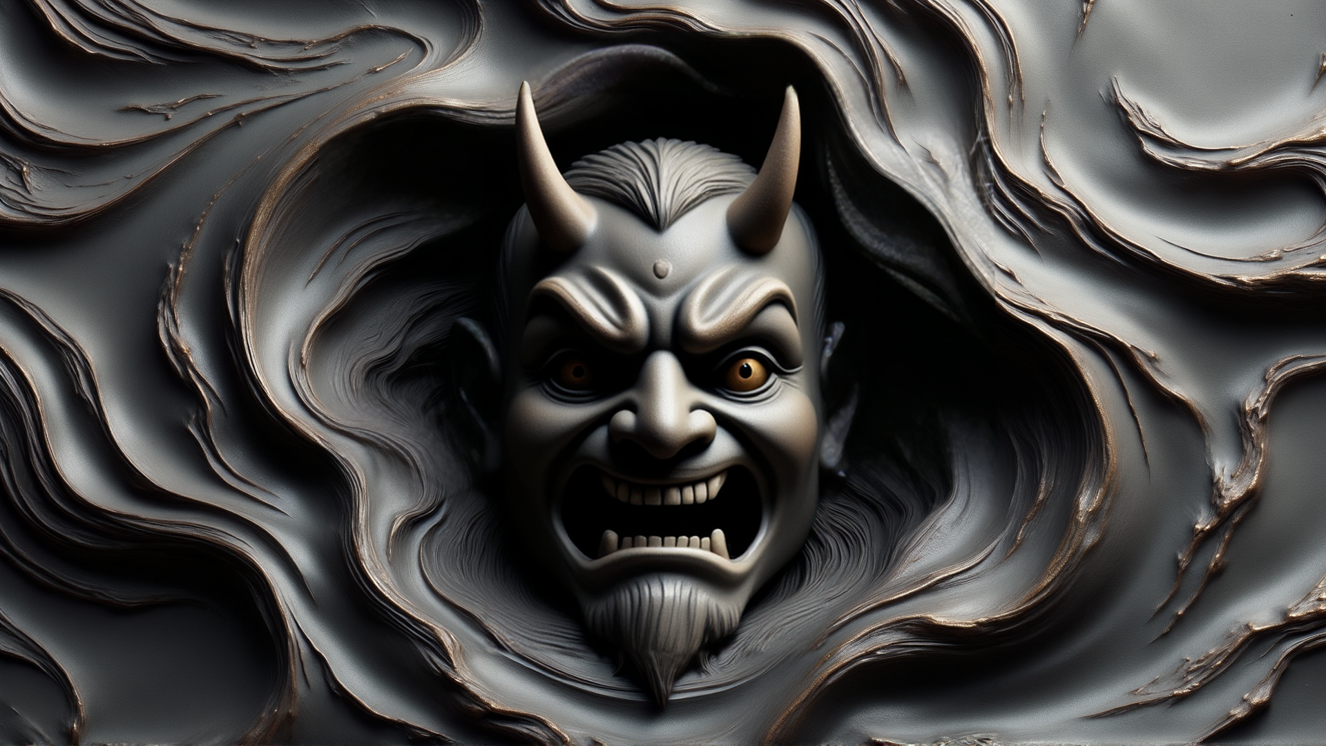 AI generated wallpaper featuring demon, face, relief