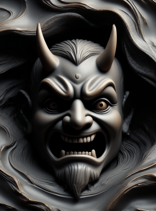 demon, face, relief