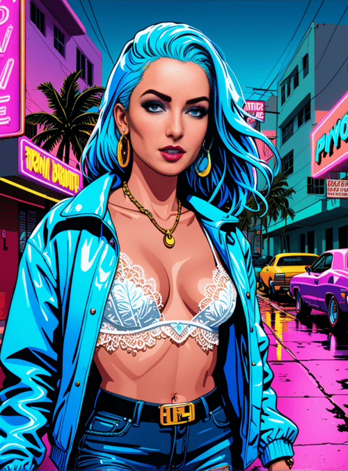 woman, street, neon