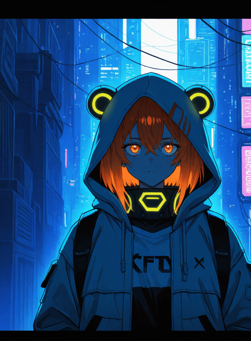girl, cyberpunk, hoodie