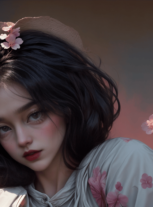 girl, cherry blossom, hat