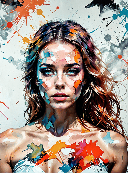 woman, sunset, splash, art, paint