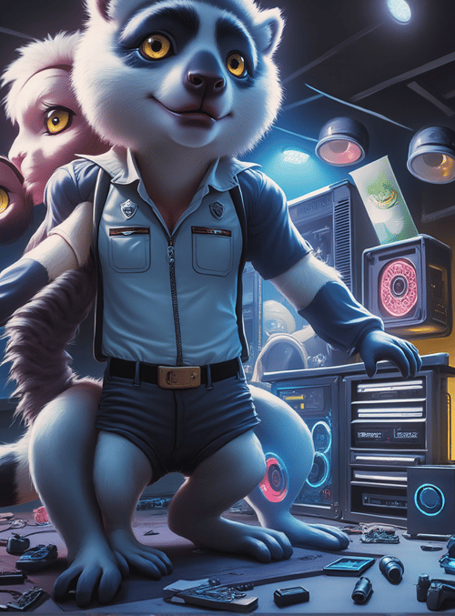 lemur, fox, computer, gaming, workspace