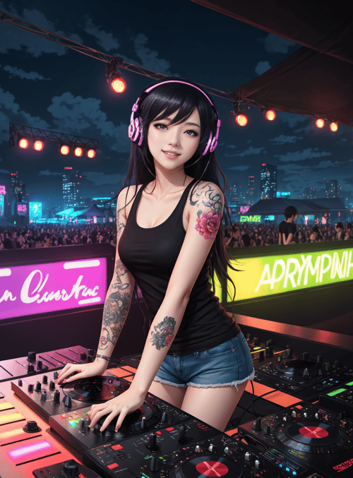 dj, woman, tattoo