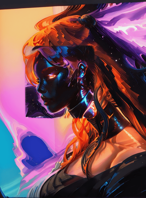 woman, cyborg, hand, neon, glowing
