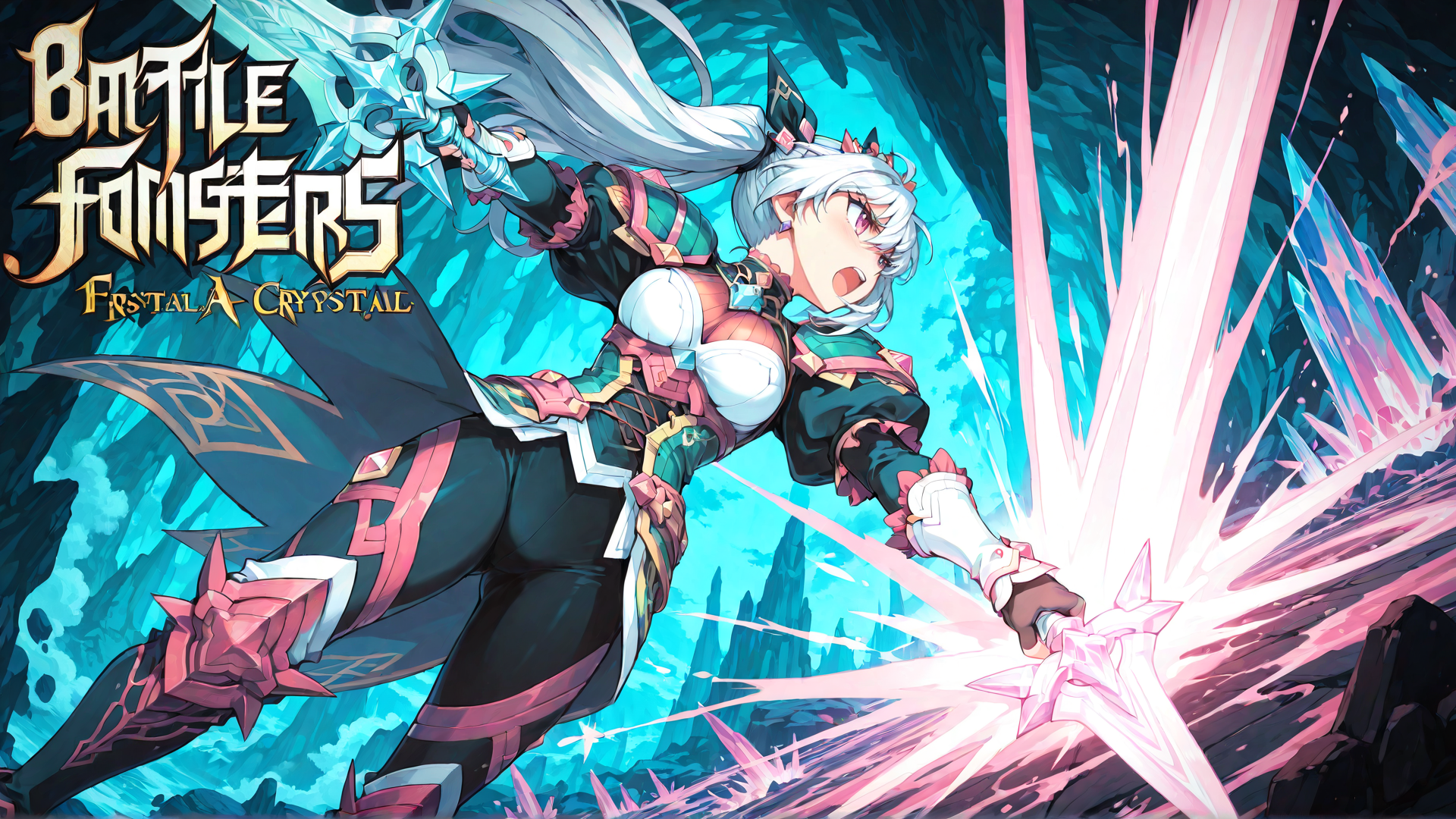 AI generated wallpaper featuring anime girl, sword, crystal, armor, magical girl