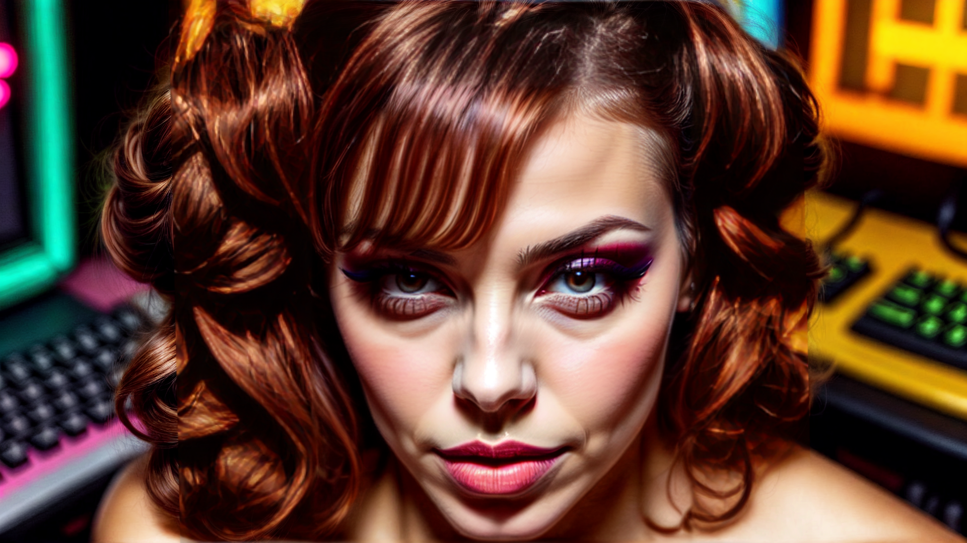 AI generated wallpaper featuring woman, hair, computer