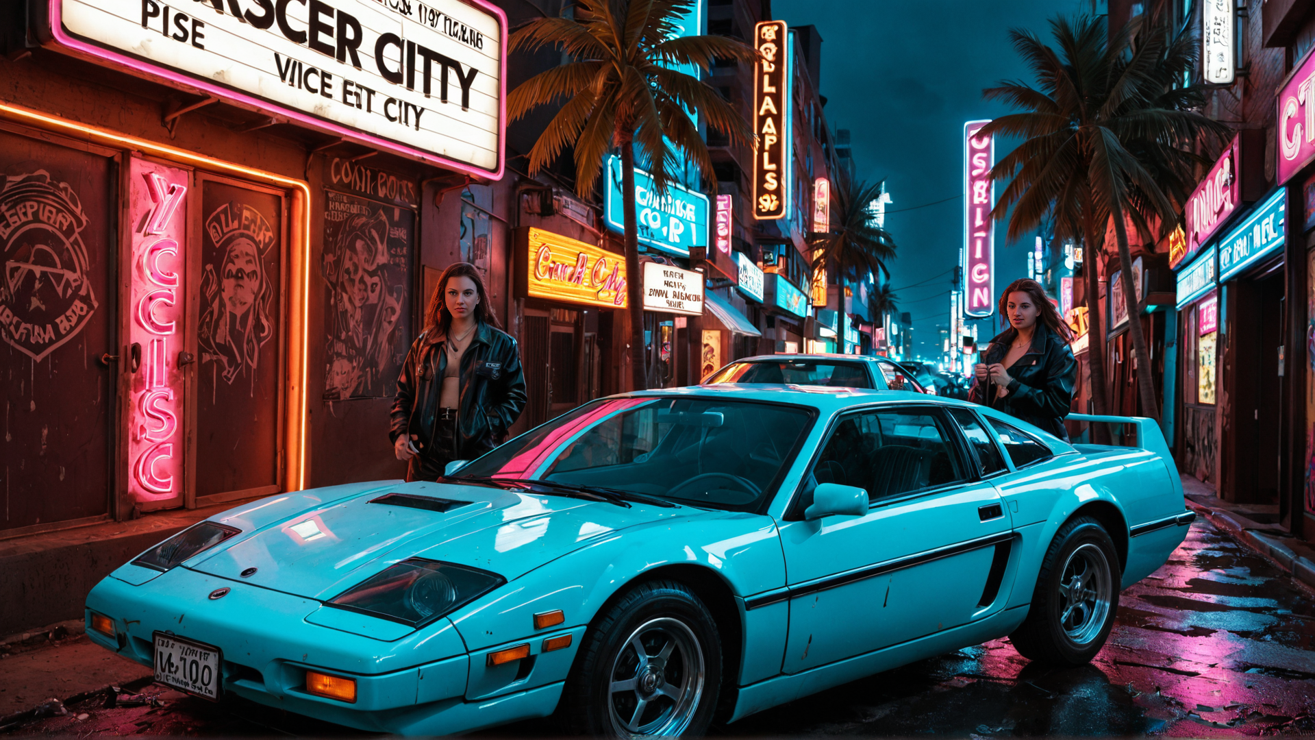 AI generated wallpaper featuring car, women, street