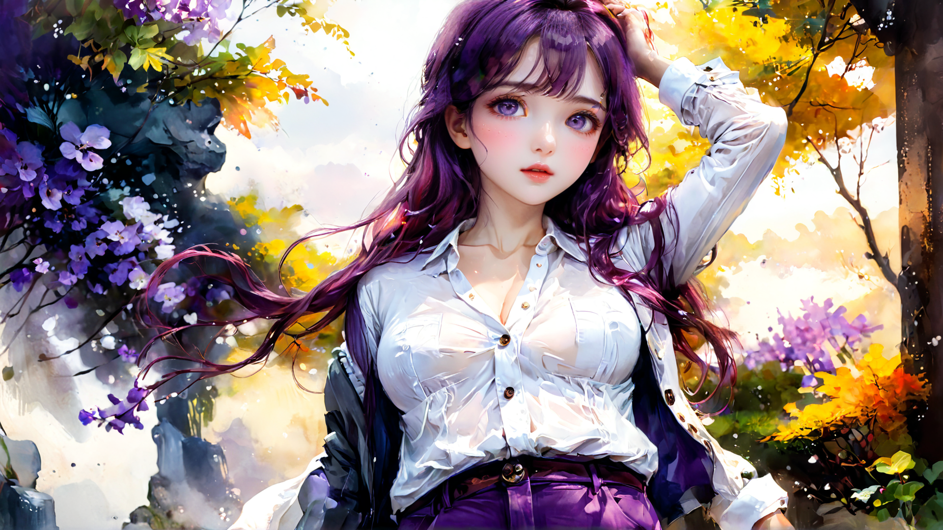 AI generated wallpaper featuring woman, girl, flower