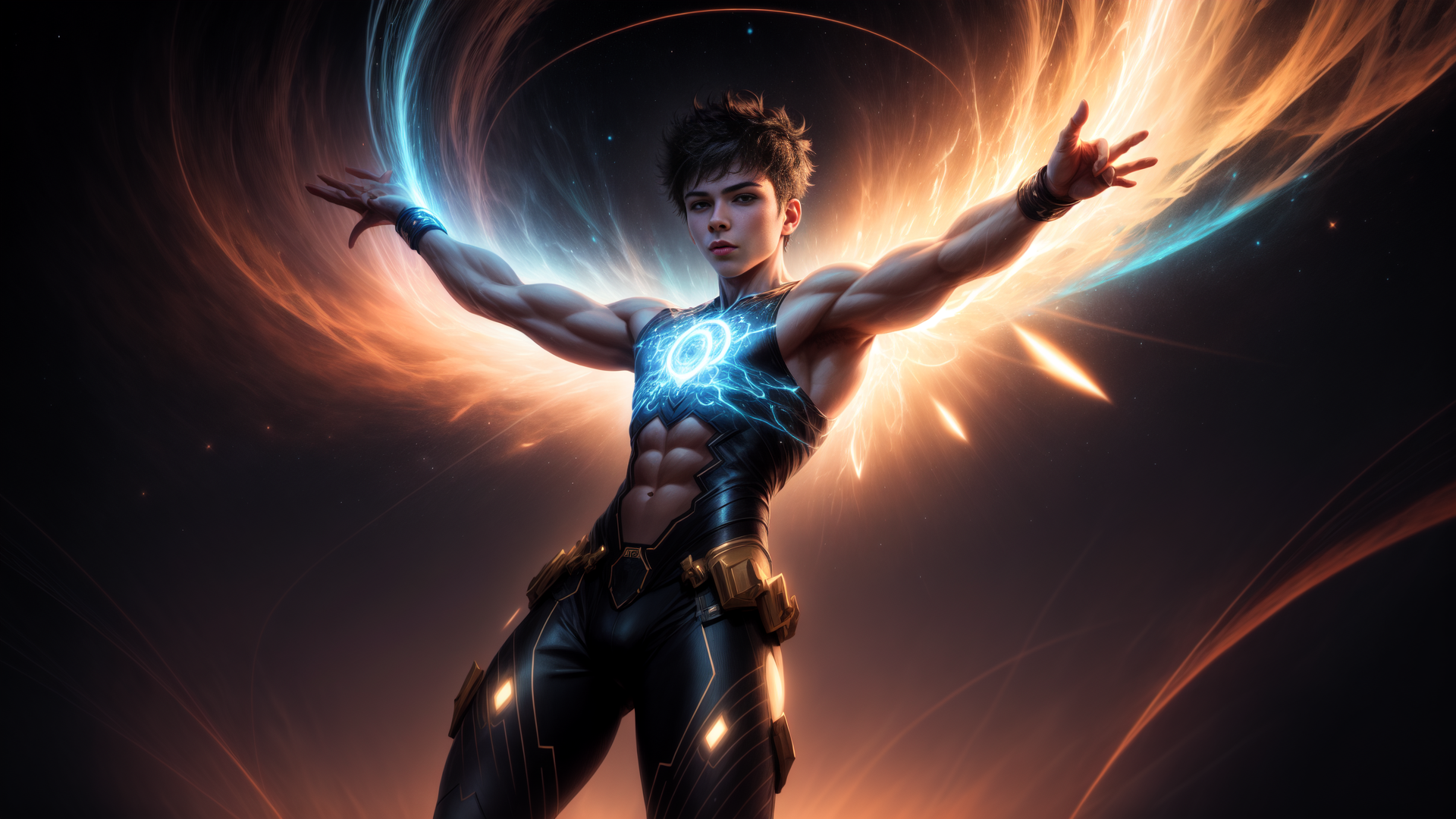AI generated wallpaper featuring superhero, man, energy