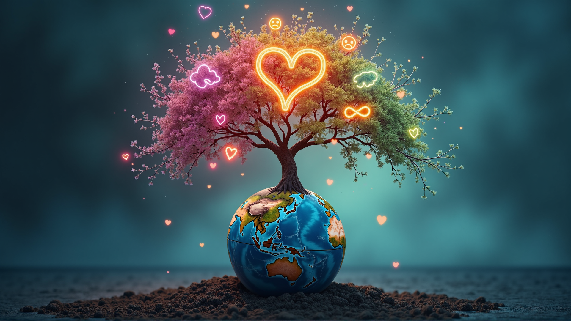 AI generated wallpaper featuring earth, tree, heart