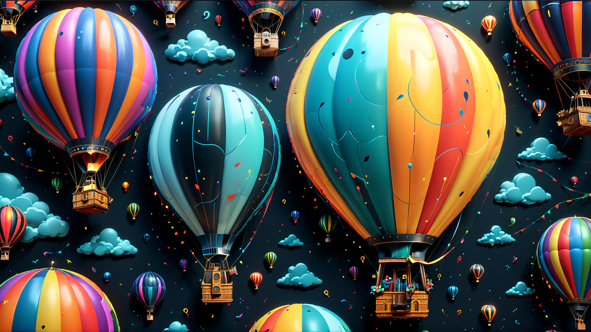 AI generated wallpaper featuring hot air balloons, clouds