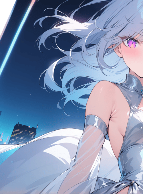 anime girl, cityscape, neon