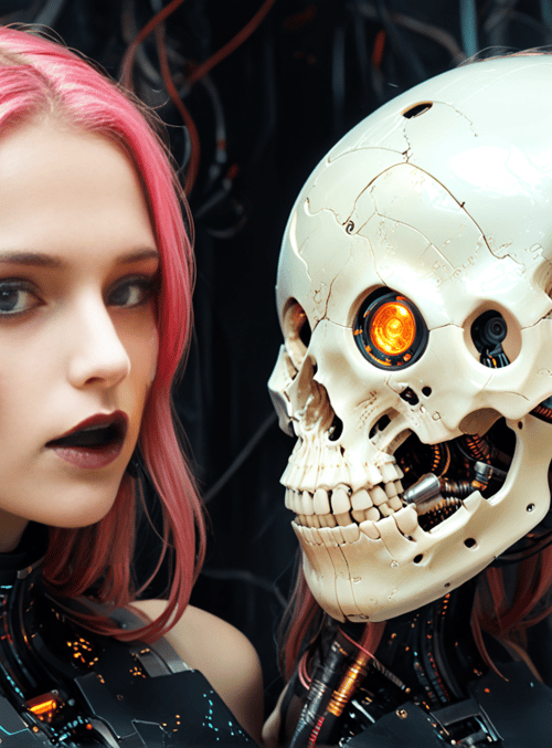 cyborg, robot, skull