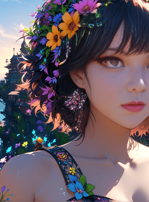 woman, flowers, city