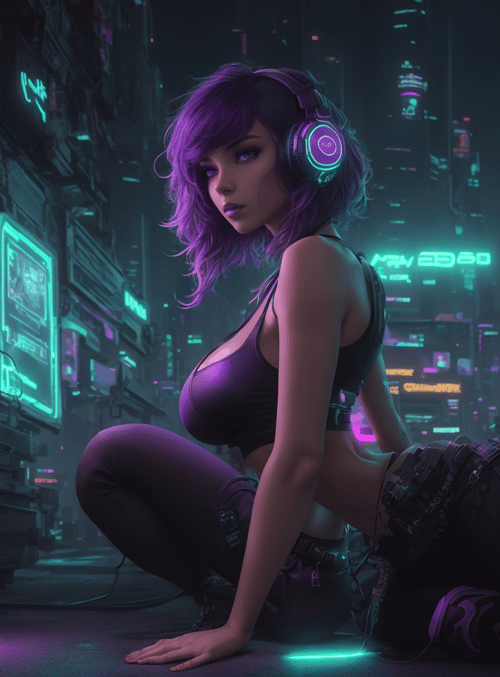 women, cyberpunk, neon