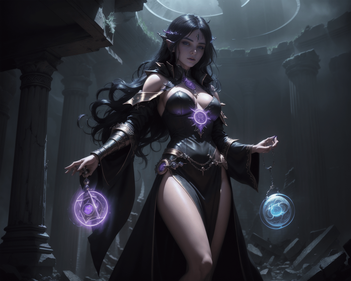 AI generated wallpaper featuring elf, mage, woman