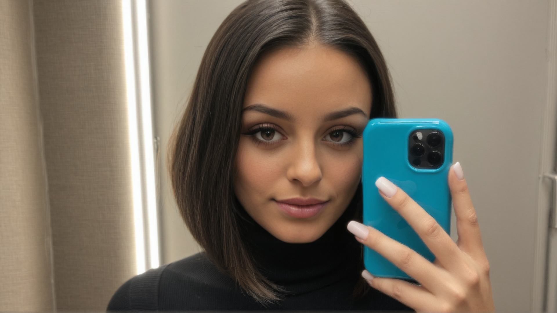 AI generated wallpaper featuring woman, phone, mirror