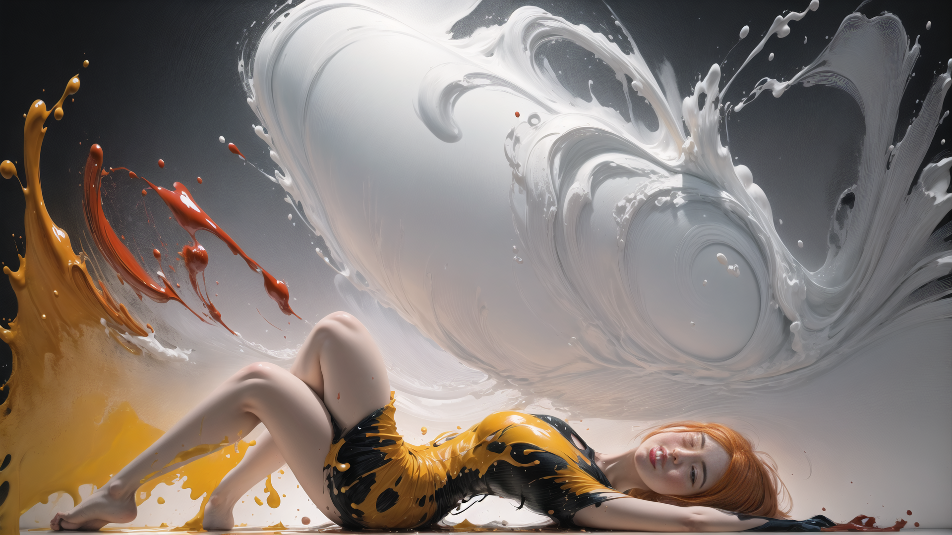 AI generated wallpaper featuring woman, paint, splash