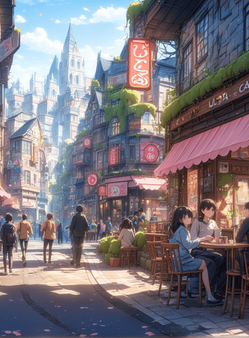 street, cafes, people