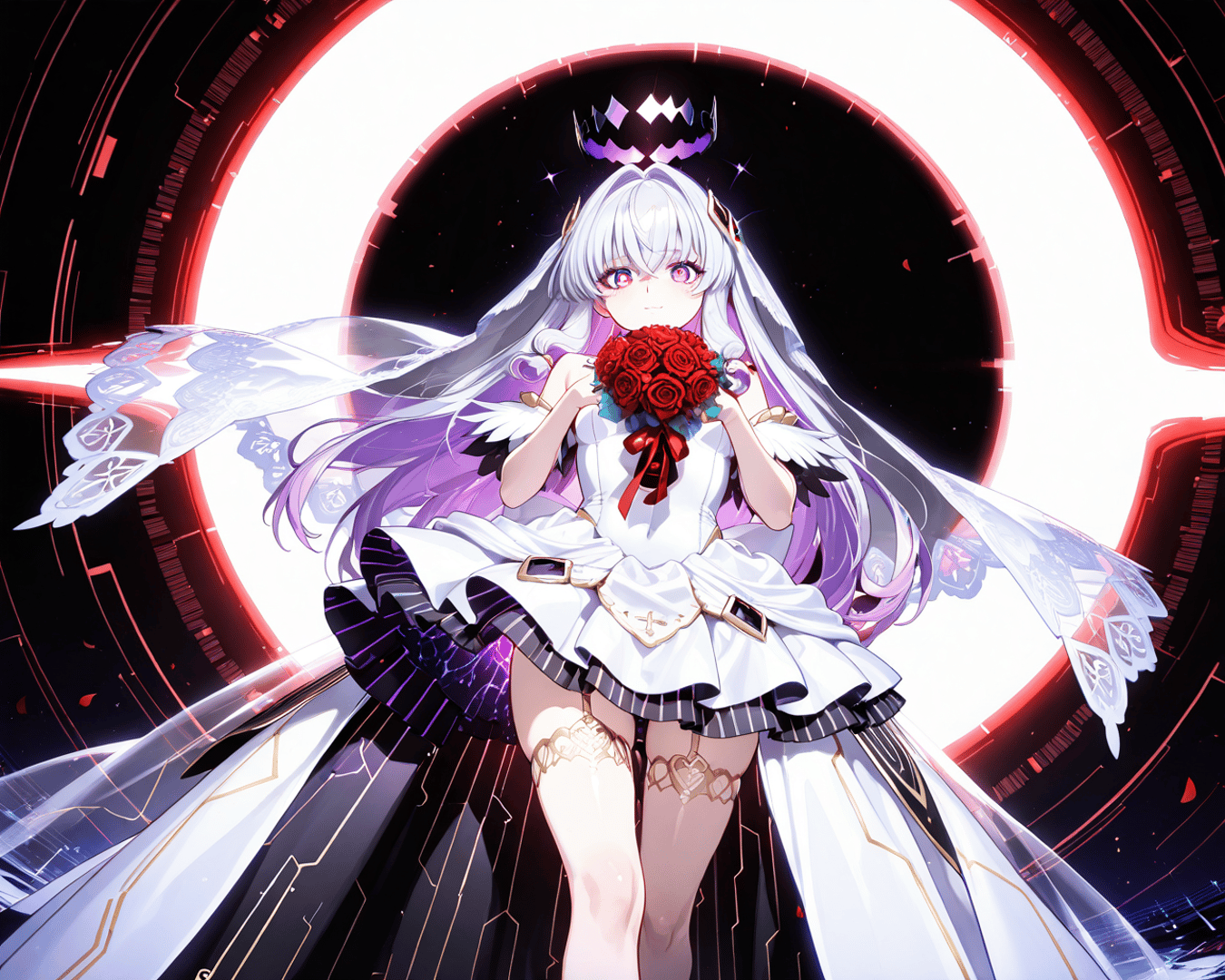 AI generated wallpaper featuring anime girl, angel, roses
