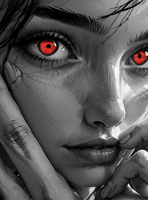 woman, hands, eyes, hair