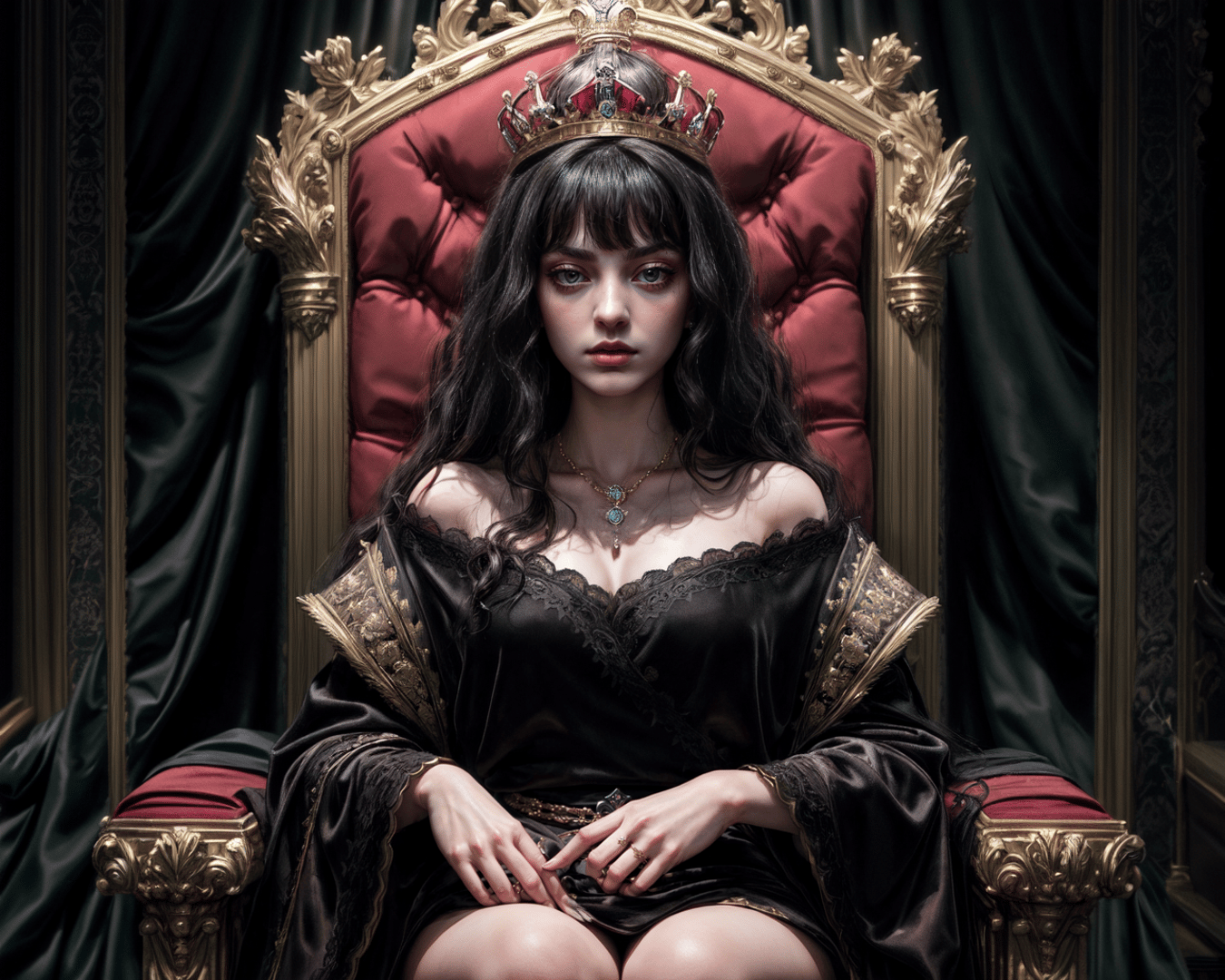 AI generated wallpaper featuring queen, woman, throne