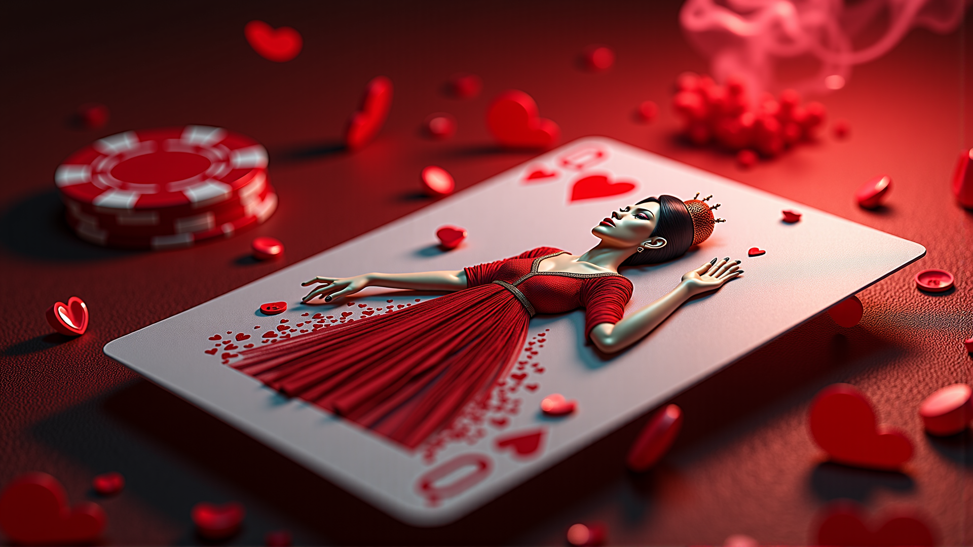 AI generated wallpaper featuring queen, card, chips