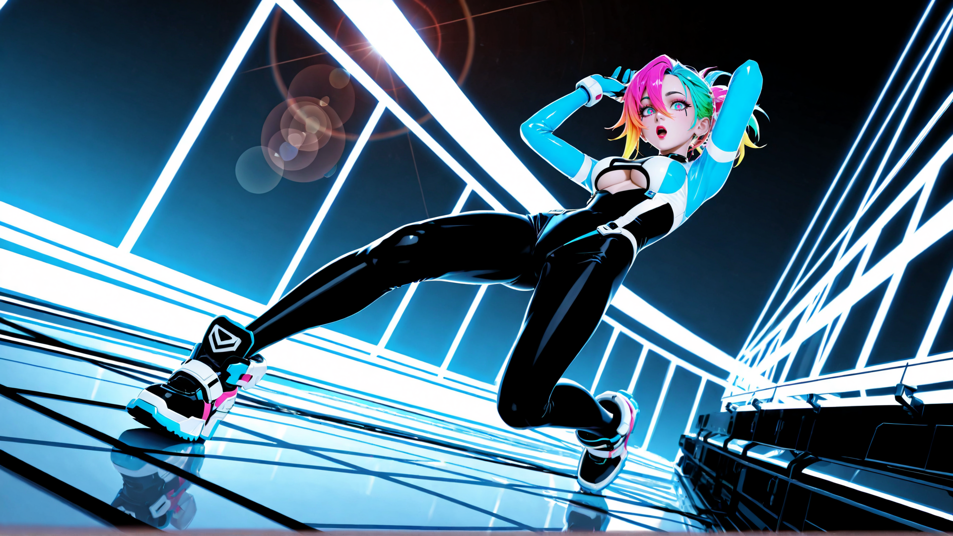 AI generated wallpaper featuring anime character, cyberpunk, girl, futuristic, runner