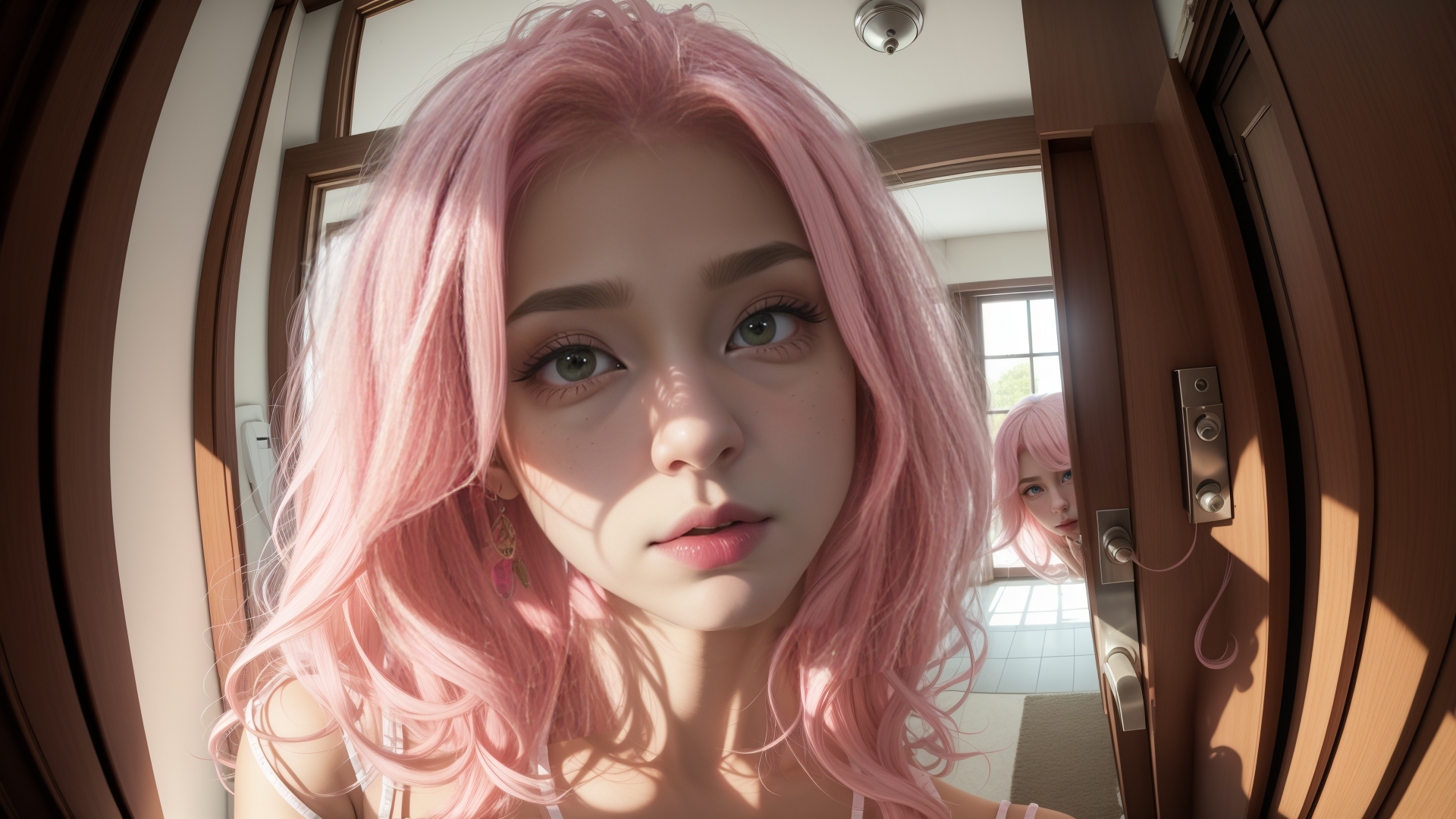 AI generated wallpaper featuring girl, hair, door