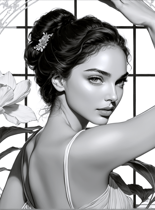 woman, flower, window