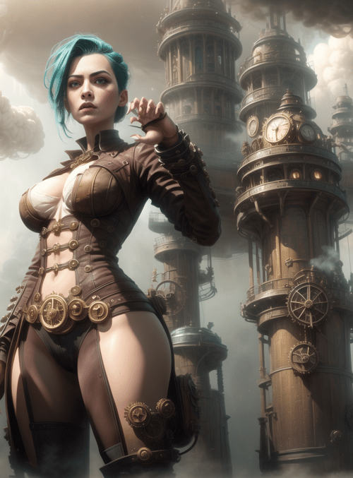 woman, steampunk, clock tower