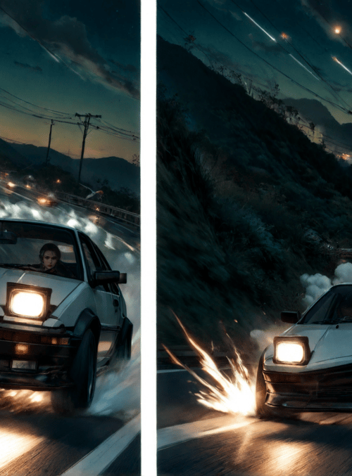 car, road, fire, sky, mountain, power line, smoke, headlight, license plate, driver