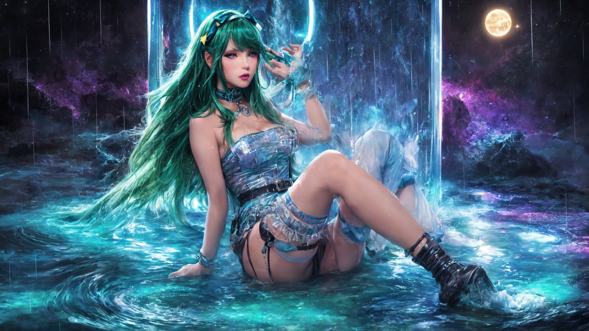 AI generated wallpaper featuring woman, goddess, mermaid, siren
