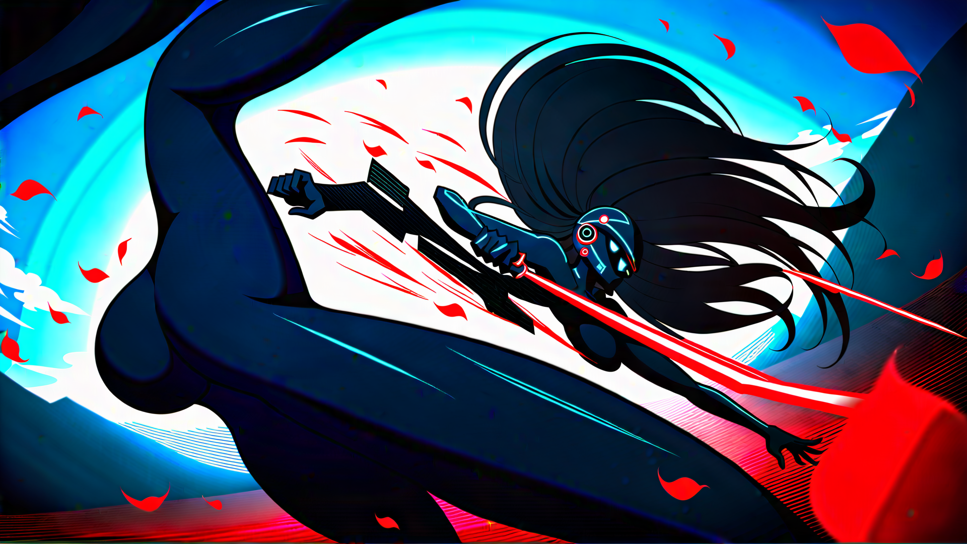 AI generated wallpaper featuring cyborg, fashion, blade