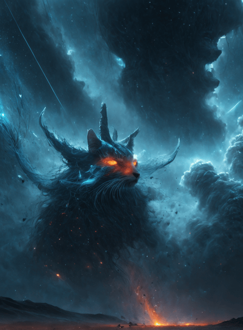 cat, monster, nebula, clouds, stars