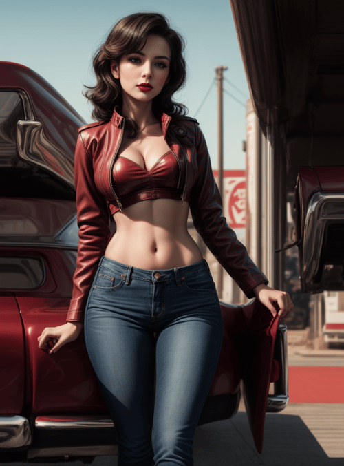 woman, car, gas station