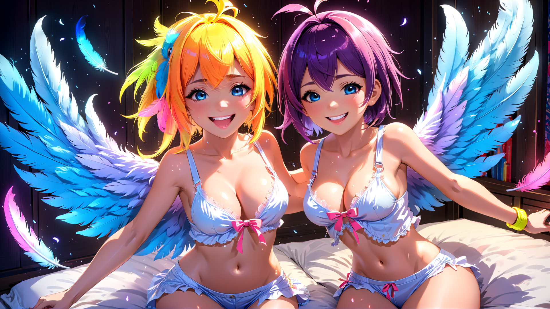 AI generated wallpaper featuring angels, girls, feathers