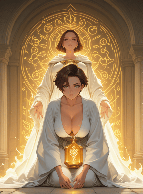 woman, sacred, ancient, goddess, flame, cathedral, ornament, scroll, lantern, arch