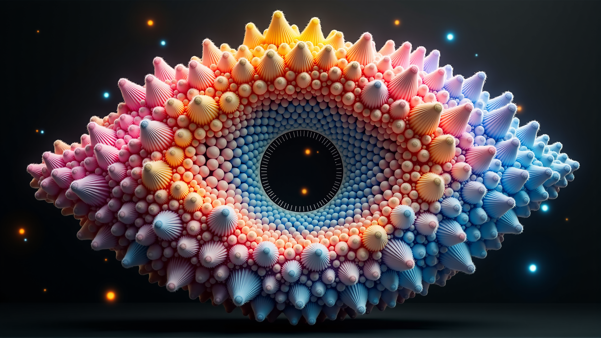 AI generated wallpaper featuring eye, sphere, structure, pattern, design, abstract, geometric, form, art, object