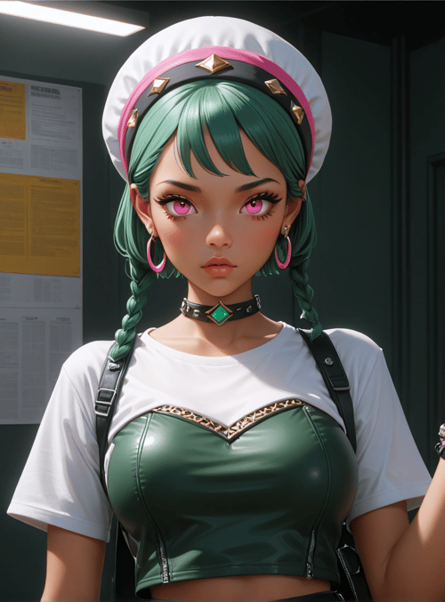 girl, chef, anime, braid, choker, hand, door, poster, ring, watch