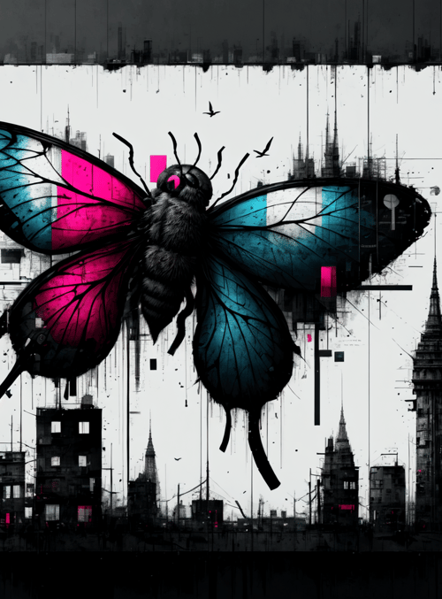 butterfly, cityscape, building