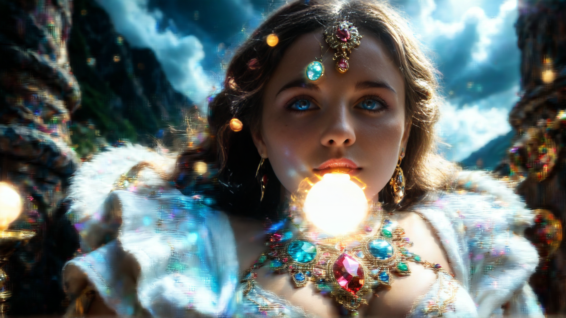 AI generated wallpaper featuring woman, jewelry, crown