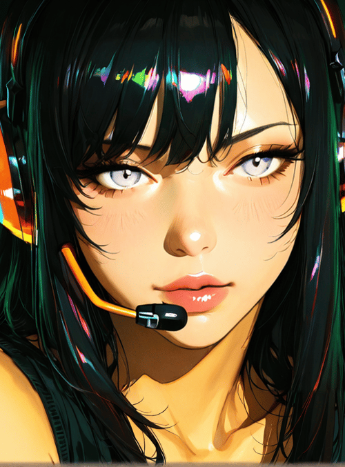 woman, headset, microphone, hair, shoulder, digital, anime, cyberpunk, gaming, avatar
