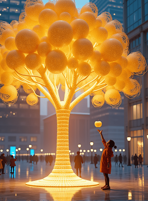 tree, girl, city, people, balloons, street
