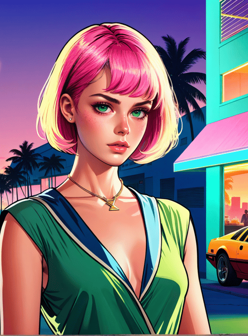 woman, palm tree, car
