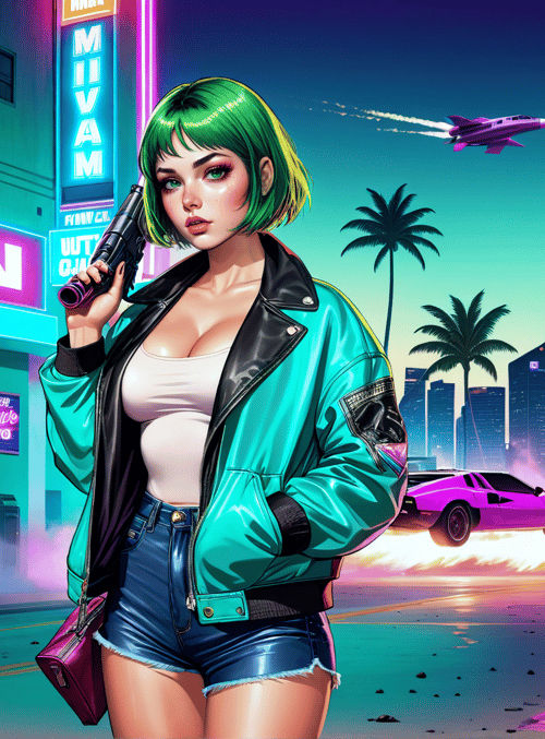 woman, car, city